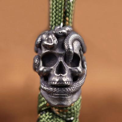 Doppel Schlange Schädel Kopf Messing Messer Perle EDC Outdoor DIY Paracord Zubehör Gewebt Lanyard Anhänger Schmuck Punk Armband Charms