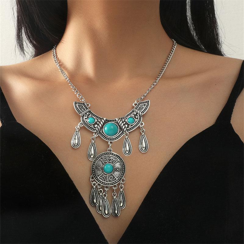 Bohemian Vintage Maxi Choker Necklace For Women Big Statement Ethnic Gypsy Collar Necklace Tassel Geometric Collier Zircon