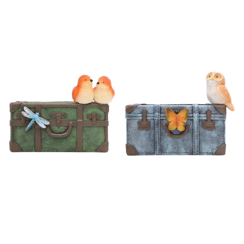 Resin Plant Pot with Drainage Hole Suitcase Shape Sculpture Green Container