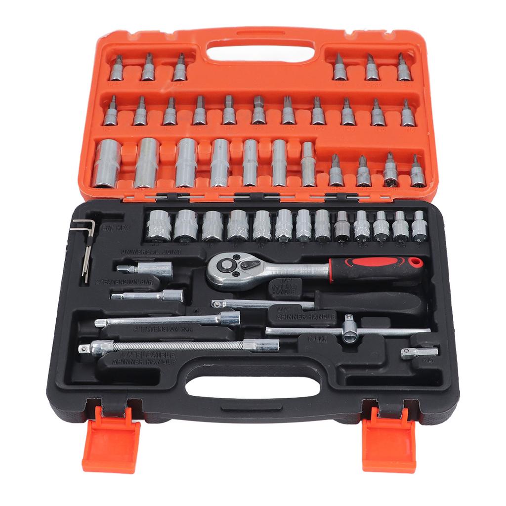 53 Pieces 1 4 Inch Drive Socket Set with Ratchet Wrench Extension Bars Combination Tool for Home and Auto Repair
