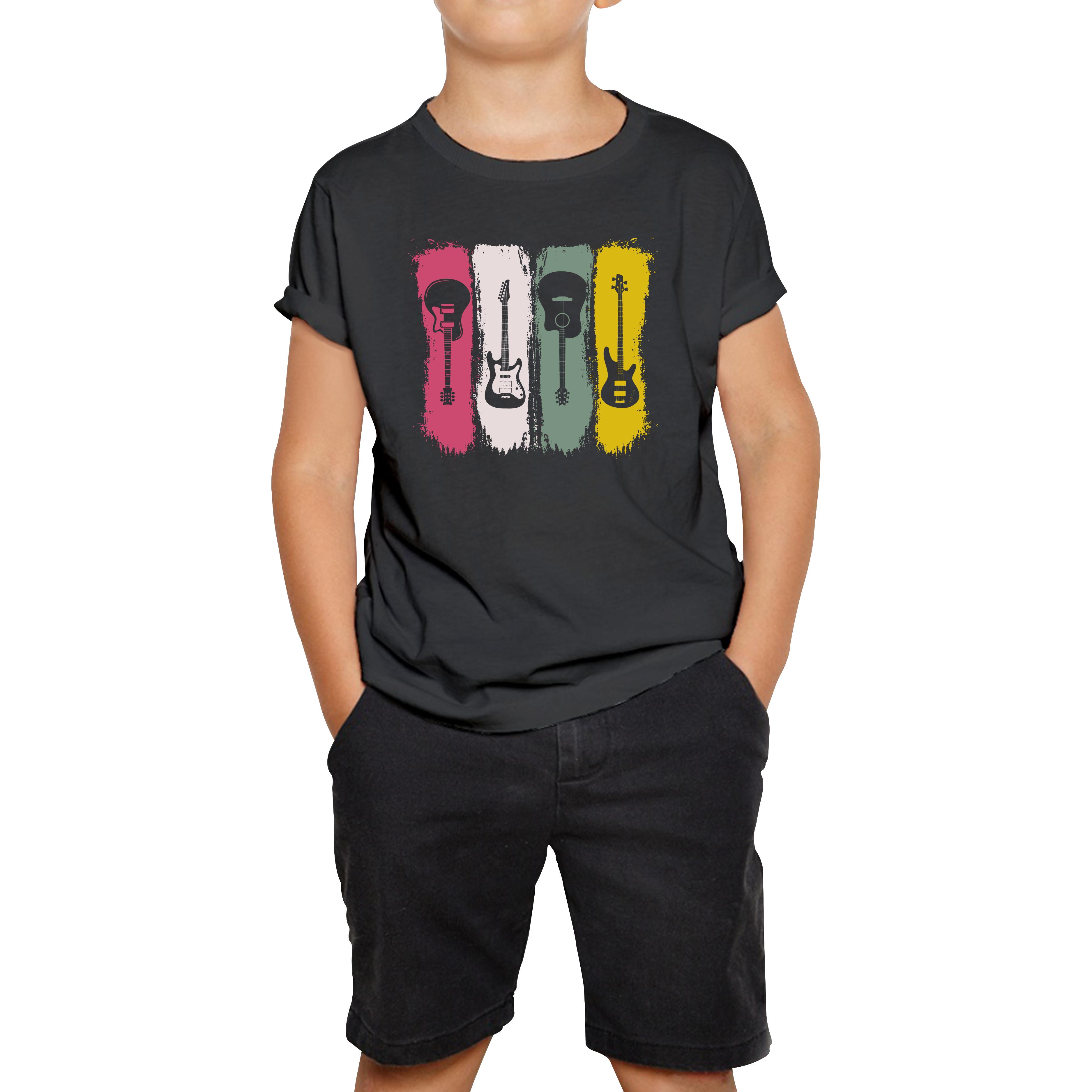 Vintage Guitars Musician Music Guitar Lover Classical Acoustic-Electric Guitarist Kids Tee 110