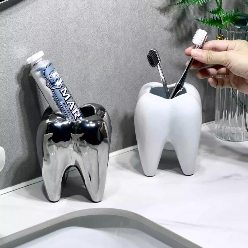 Modern Tooth Shape Bathroom Bathroom Electric Toothbrush Toothpaste Shelf Home Cute Dental Holder Storage Bucket Box Decoration
