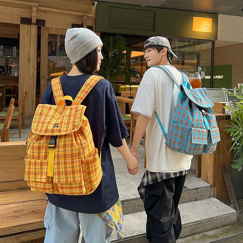 Schoolbag Unisex Kids Green Kong Style Retro Classic Contrasting Plaid Male And Female Couple Student Backpack Women's Versatile Men's And Women's