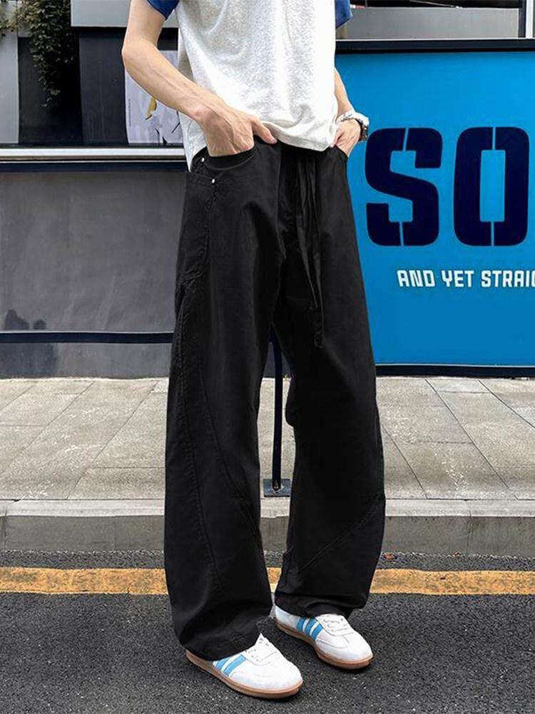 Beige Miter Quick-drying Overalls Men's Summer Thin American High Street Scimitar Logging Pants Straight Casual Pants