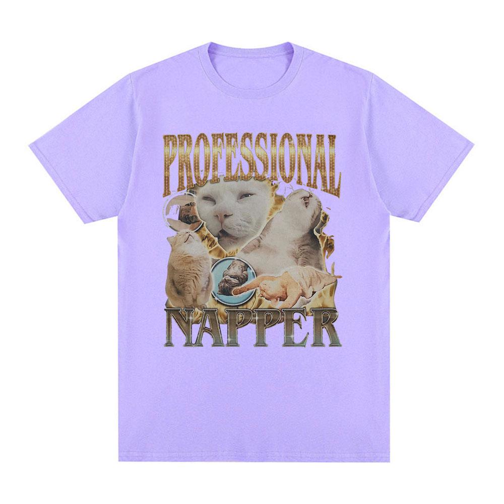 Professional Napper Funny Cat Meme T-shirt Men Women Casual Cotton Oversized T Shirt Fashion Vintage O-Neck T-shirts Streetwear