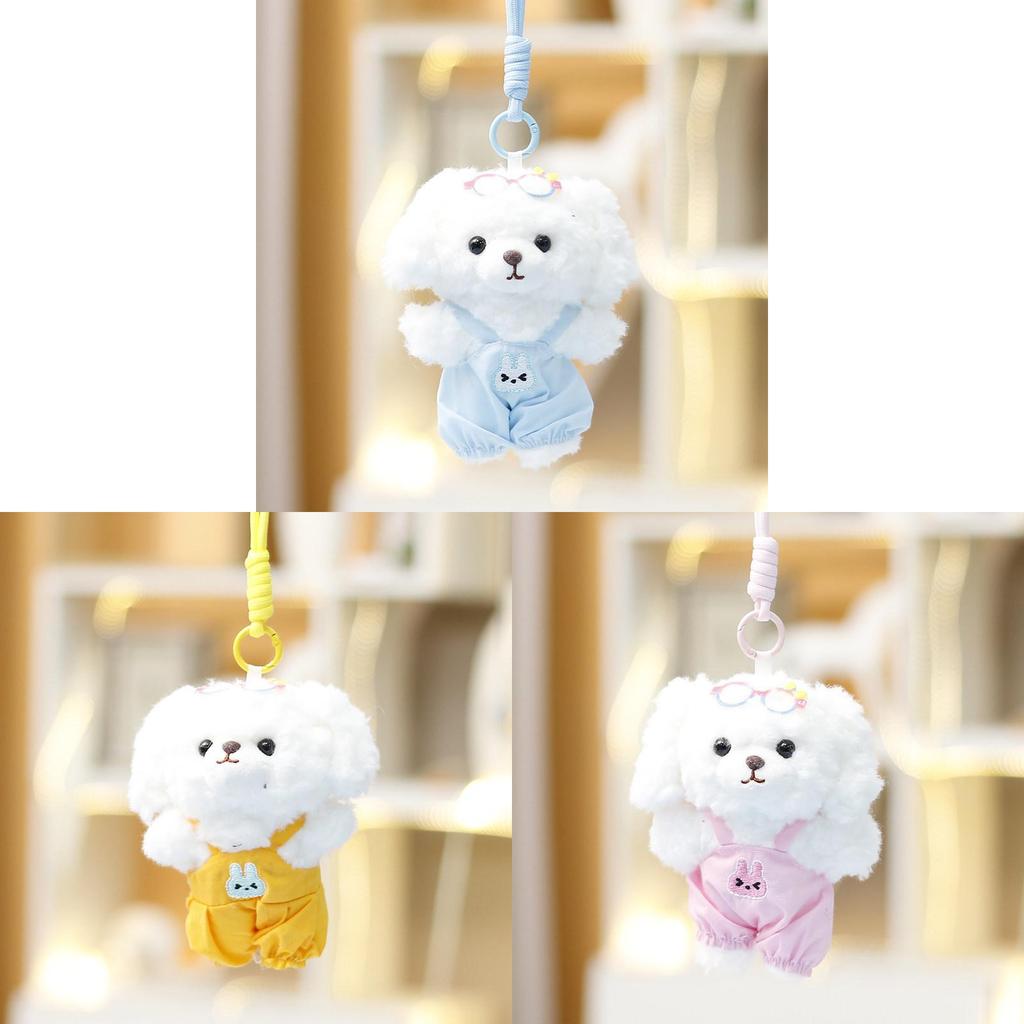 Soft Polyester Teddy Dog Plush Doll With Hanging Loop For Girls Gift And Bag Ornament