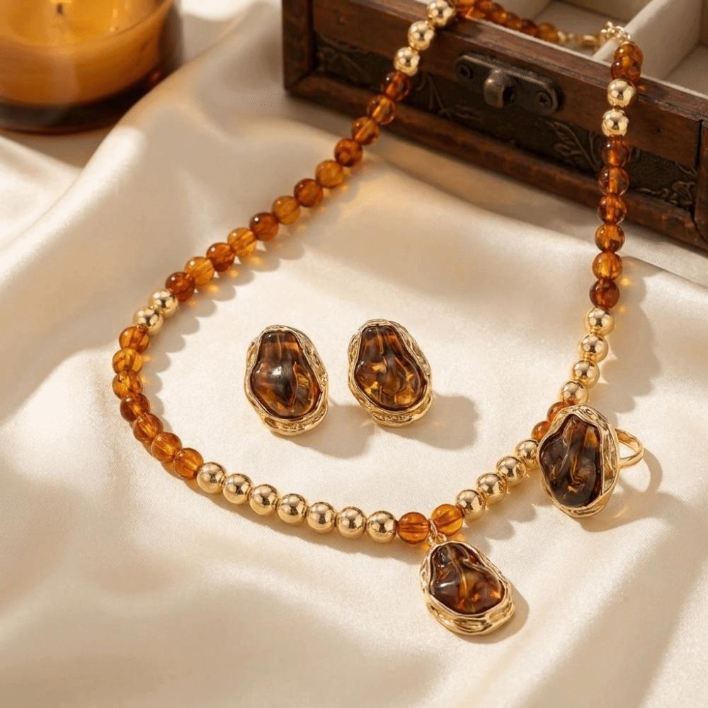 Elegant Style Artificial Pearl Jewelry Set Irregular Design Earrings Necklace Ring Set Women