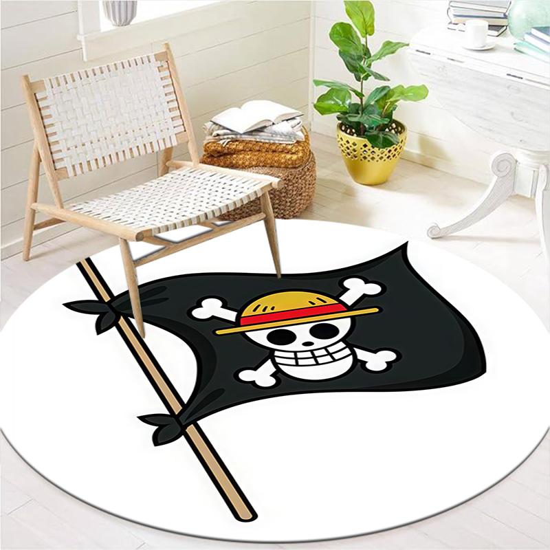 One Piece Strohoeden Piraten Rond Vloerkleed Tapijt Tapijt Voor Woonkamer Slaapkamer Bank Speelkamer Decor Antislip Vloermat