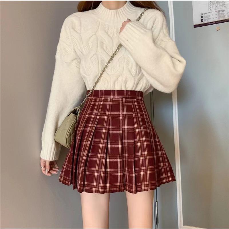 Spring and Summer Small American High-waisted Plaid Skirt A-line Skirt Plaid Skirt Slim Pleated Plaid Skirt Skirt Women