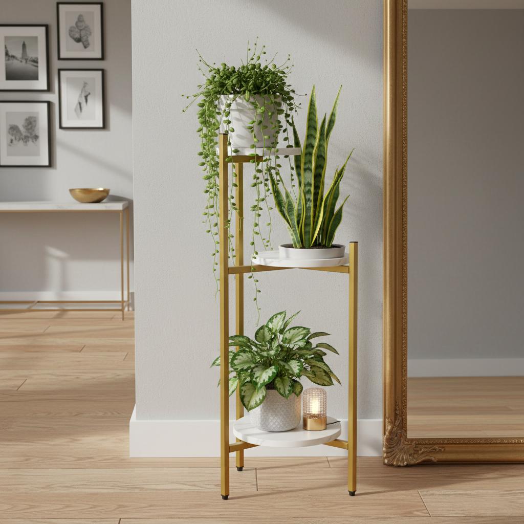 Standing flower stand, metal flower stand, flowers, plants, pots, 3 shelves