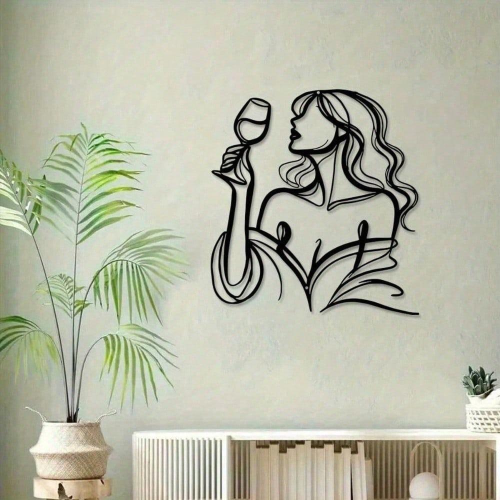 

Длинноволосая дама поднимает стеклянную минималистичную металлическую настенную картину - современный домашний декор для спальни, гостиной или ванной комнаты. TY7274 разноцветный