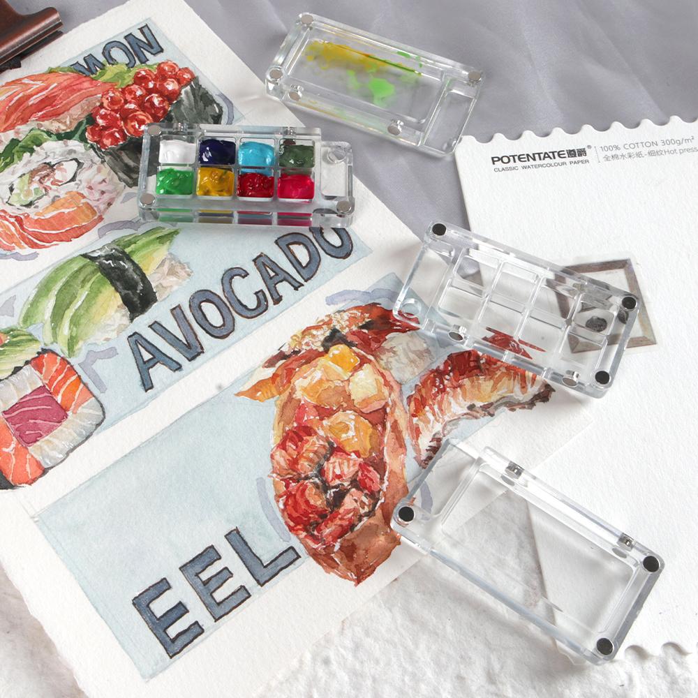 Transparent Magnetic Mini Travel Plastic Painting Box Palette for Watercolor Paint Subpackage