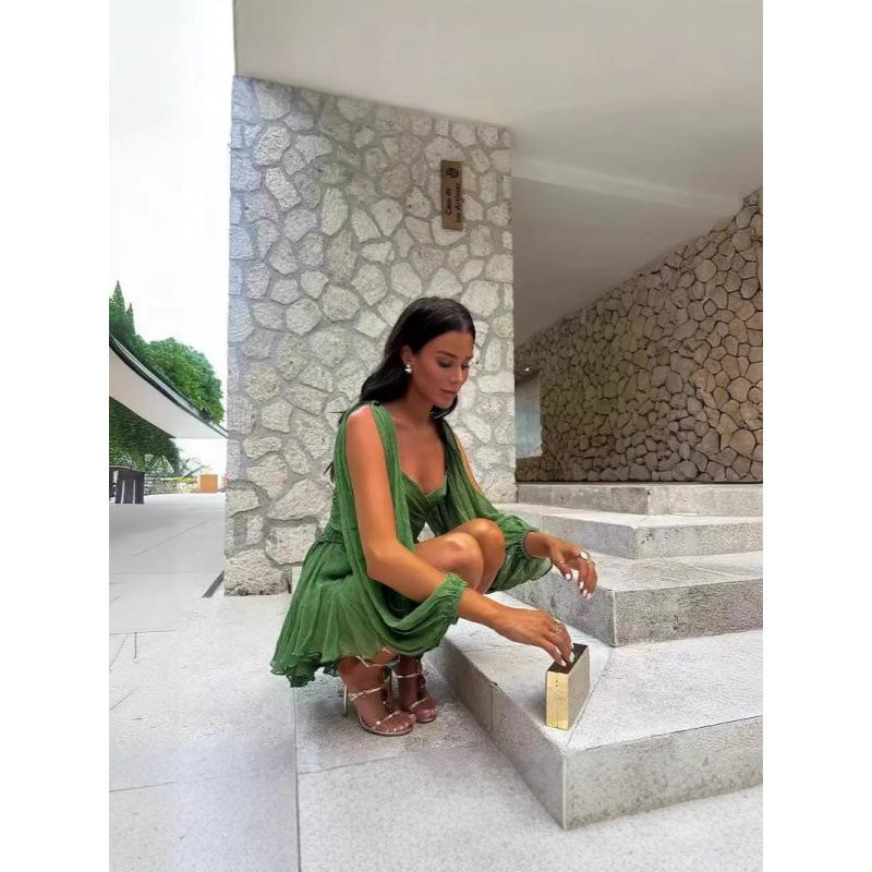 Abito Estivo da Donna in Rete con Cutout Sexy Senza Schiena Moda Spiaggia Scollo Basso