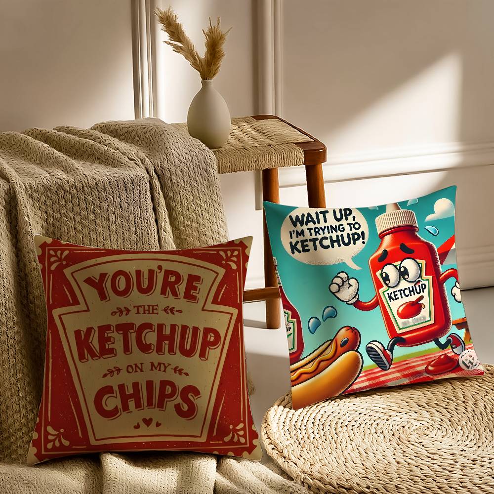 Cartoon Funny Ketchup Pattern Pillow Case Printed Brushed Fleece Pillow Baby Skin-Touch Eco-Friendly Dye-Sublimat