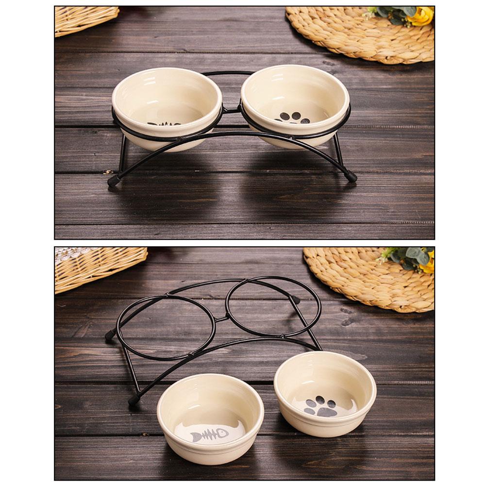 Pet Iron Frame Ceramic Double Bowl Protects Cervical Claw Bone Anti-slip Cat Black Fish Chin Vertebrae Bowl Prevents Cat Pa H4O8