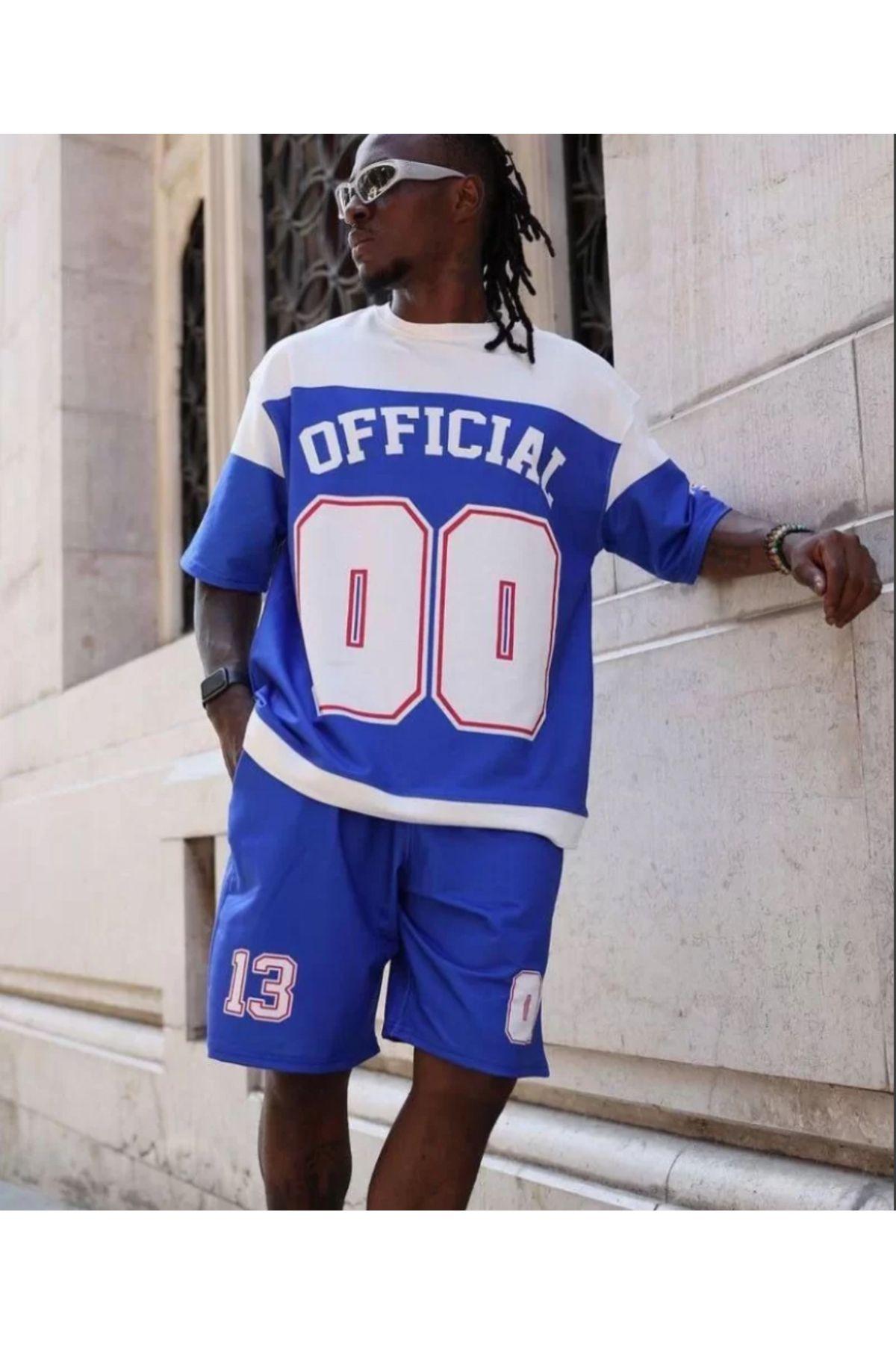 

Мужской спортивный костюм больших размеров, комплект с шортами, синий