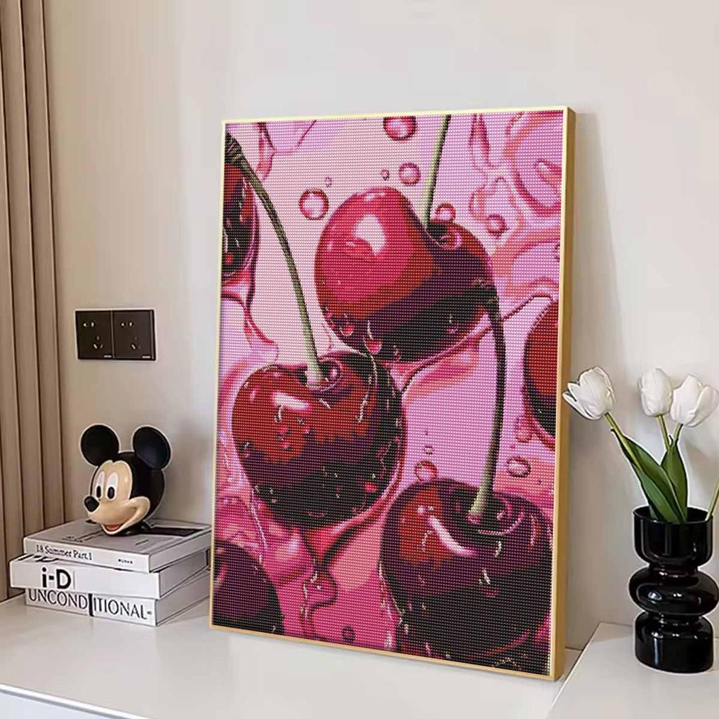 Cherry Full Round Drill Diamond Painting Kit DIY Sparkle Art Canvas for Adults Relaxing Craft and Home Decoration Gift Idea Set