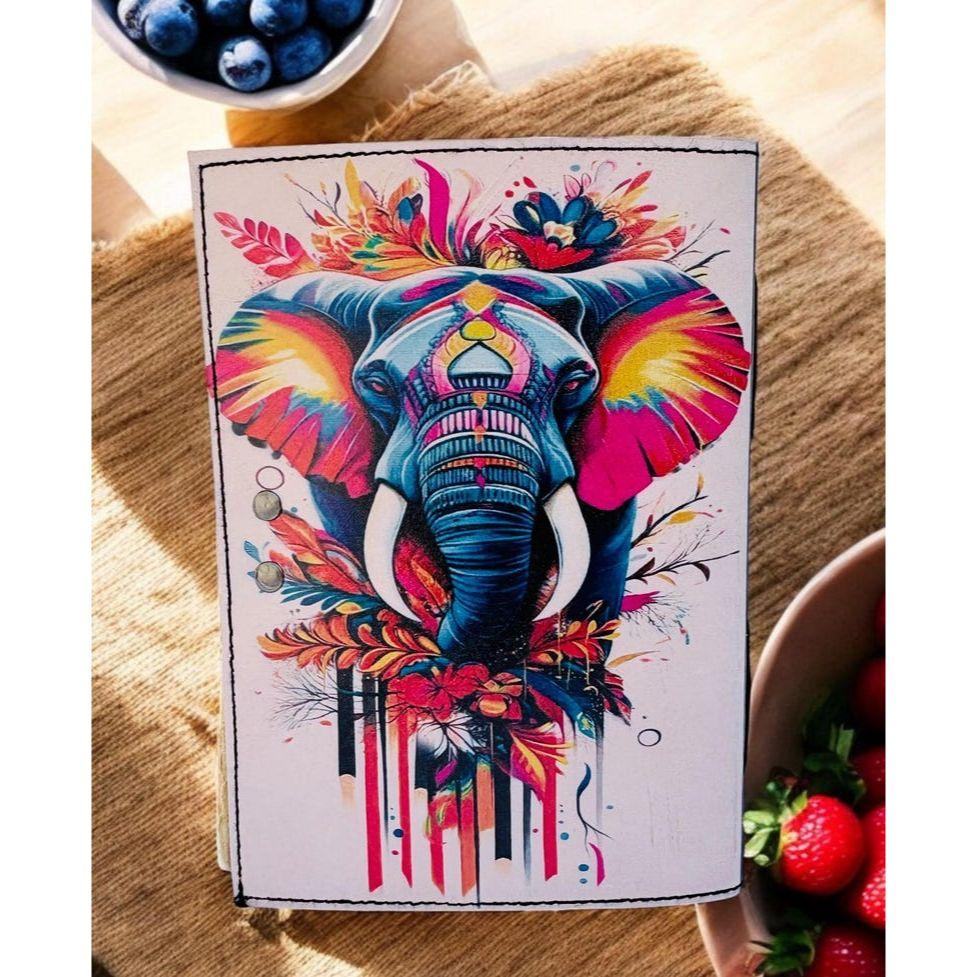 Handmade Elephant Leather Journal, Boho Art Travel Sketchbook,  Gift
