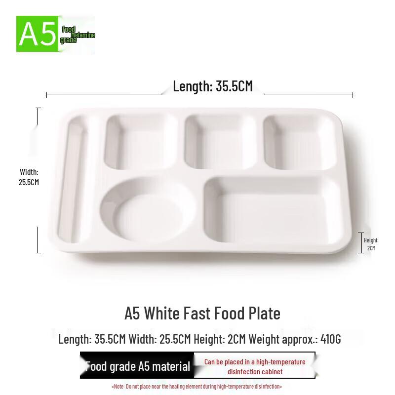 

Ruhan A5 White Melamine 6-Compartment Meal Plate