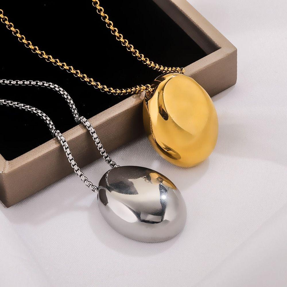 Metal Smooth Water Drop Necklace Geometric Glossy Droplet Pendant Long Sweater Chain Jewelry Gifts
