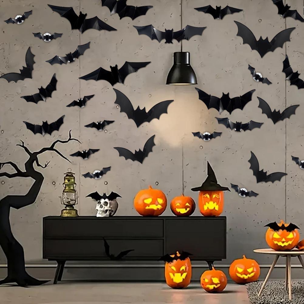 48 PCs Halloween Bats Wall Decor Glow In The Dark Bats Decorations Wall Stickers for Halloween Party Bedroom Window Decorations