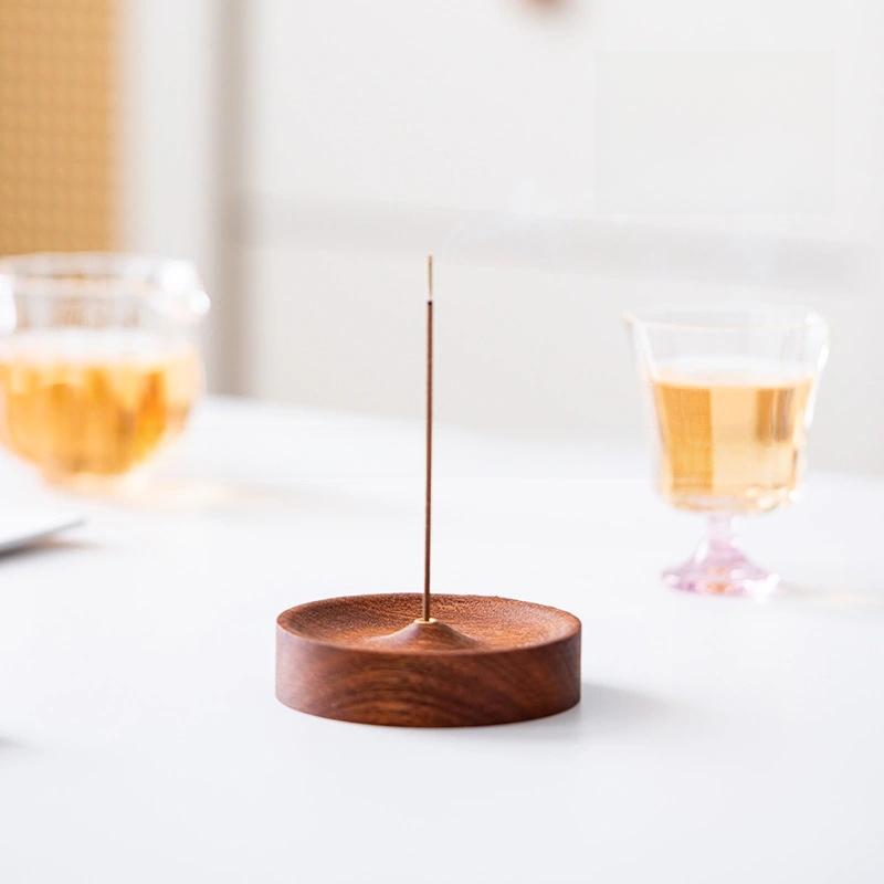 1 Bucată Suport Tavă Lemn de Agar Negru American Nuc Masiv Bețișor de Tămâie Handmade Ceremonia Ceaiului Arzător de Tămâie Rotund