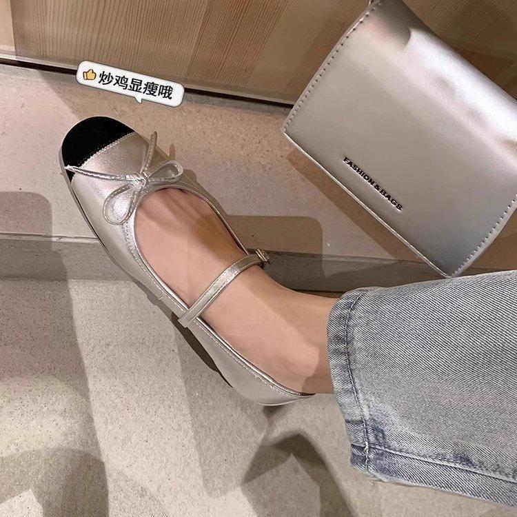 

Blue cabinet, one-word with small red shoes, bow, light mouth single shoes, women s spring new flat-soled ballet shoes, Mary Jane shoes 40 серебряный