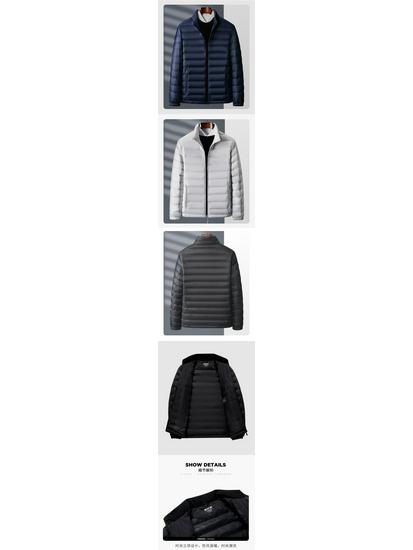 Men's Lightweight Short Down Jacket: Winter Hooded Outerwear with Stand Collar