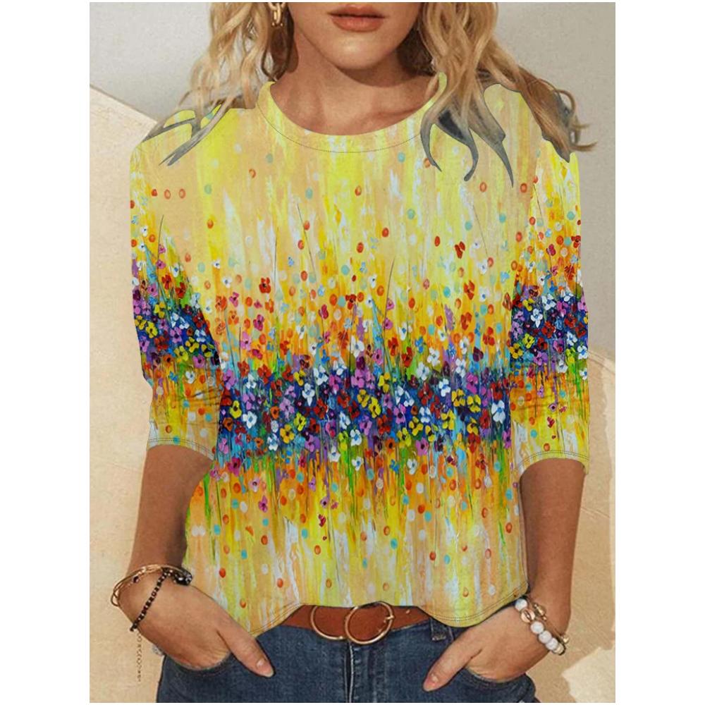 Fashions Tie-Dye Coloured Women's Long Sleeve Tshirt Clothing O-Neck In Autumn Tops Flowers Print T-Shirts 2024 Hot New Arrivals