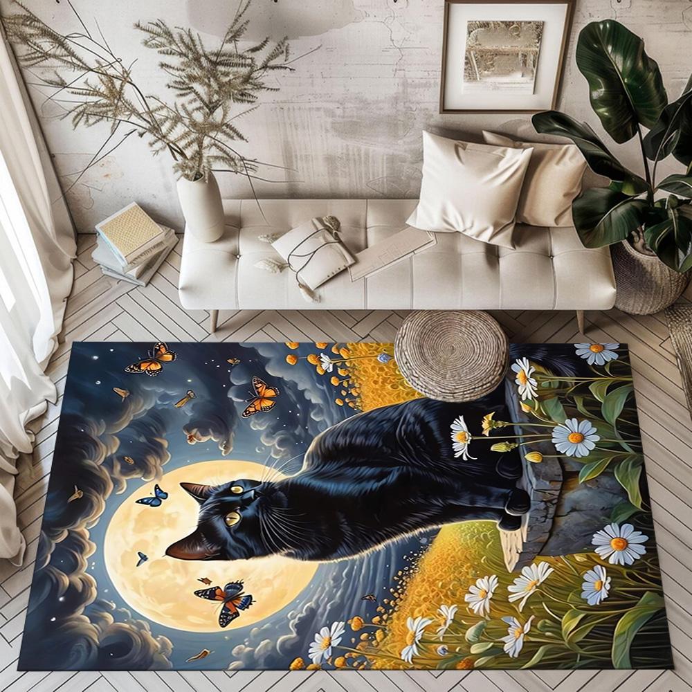 Moonlit Cat Dream Floor Mats for Living Room, Bedroom and Room Decoration Are Suitable for Gifts.