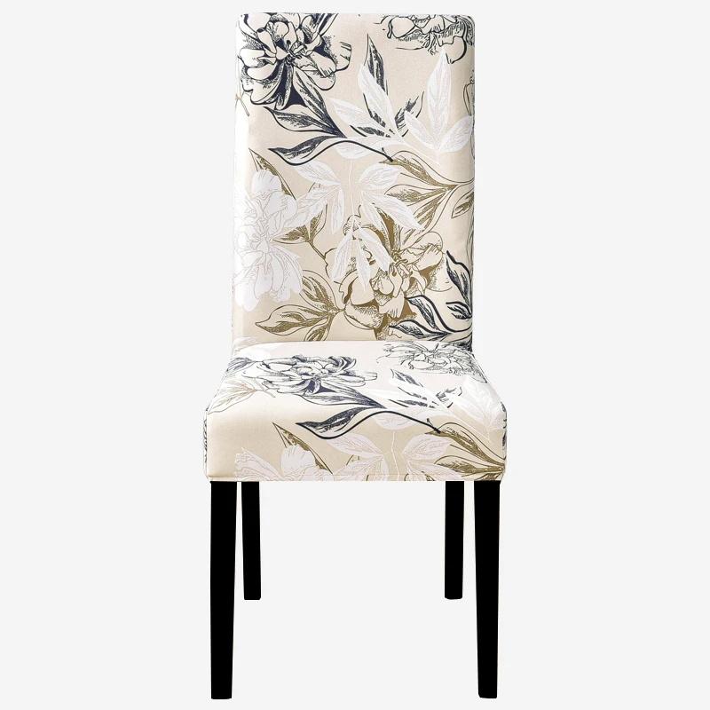 Printed Chair Cover Elastic Kitchen Seat Cover Stretch Spandex Chair Covers for Dining Room Wedding Hotel Banque… More