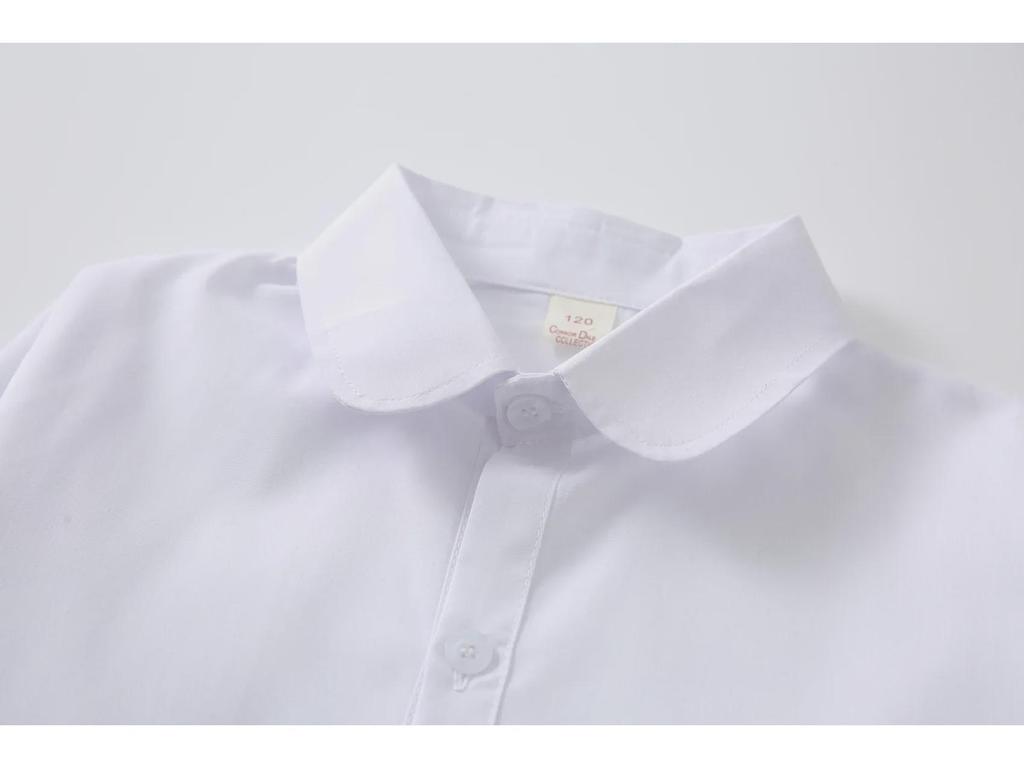 Boys' and girls' non-shrink, no-iron white shirts with free shipping.