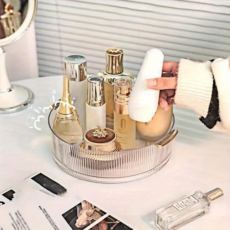 Transparent Plastic Cosmetic Storage Tray | 360° Rotating Countertop Organizer with Handle, Suitable for Perfume, Lipstick, Necklace, Jewelry