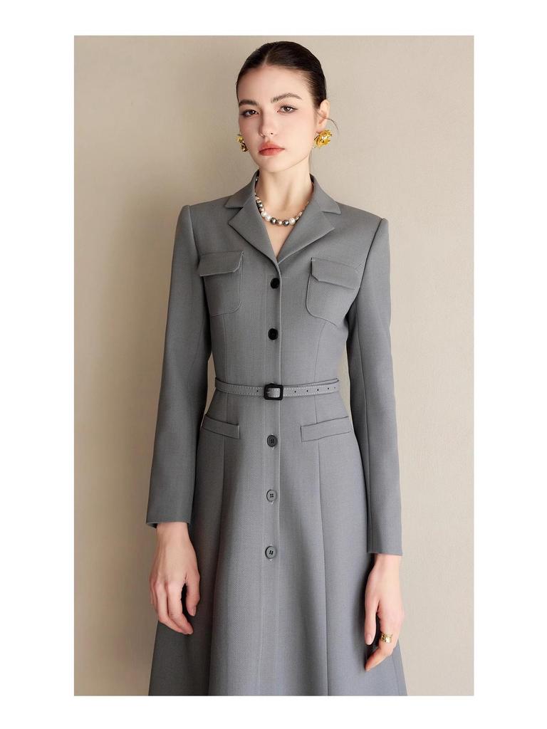 Women's Gray Mid-Length Lapel Dress Suit - Spring Fashion Collection