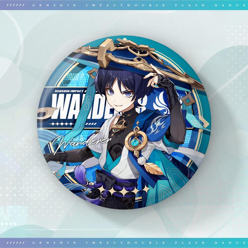 75MM Game Genshin Impact-3 Round Badge Anime Brooch Pin Cosplay Hu Tao Cartoon Figure Clothing Backpack Accessories Fans Gifts