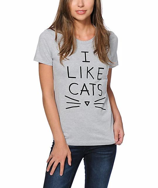 A-Lab Womens I Like Cats Funny Gray T-Shirt New M M