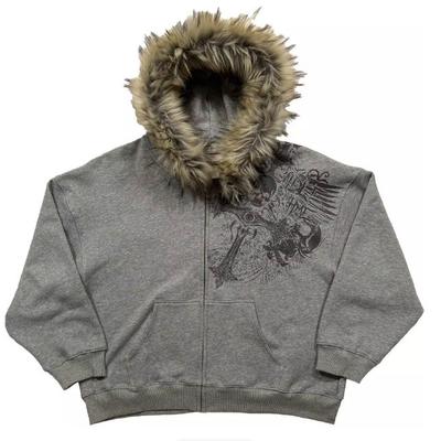 2026 New Zipper Cardigan Skull Head Cross Printed Plush Hat Sweater Hoodie Jacket