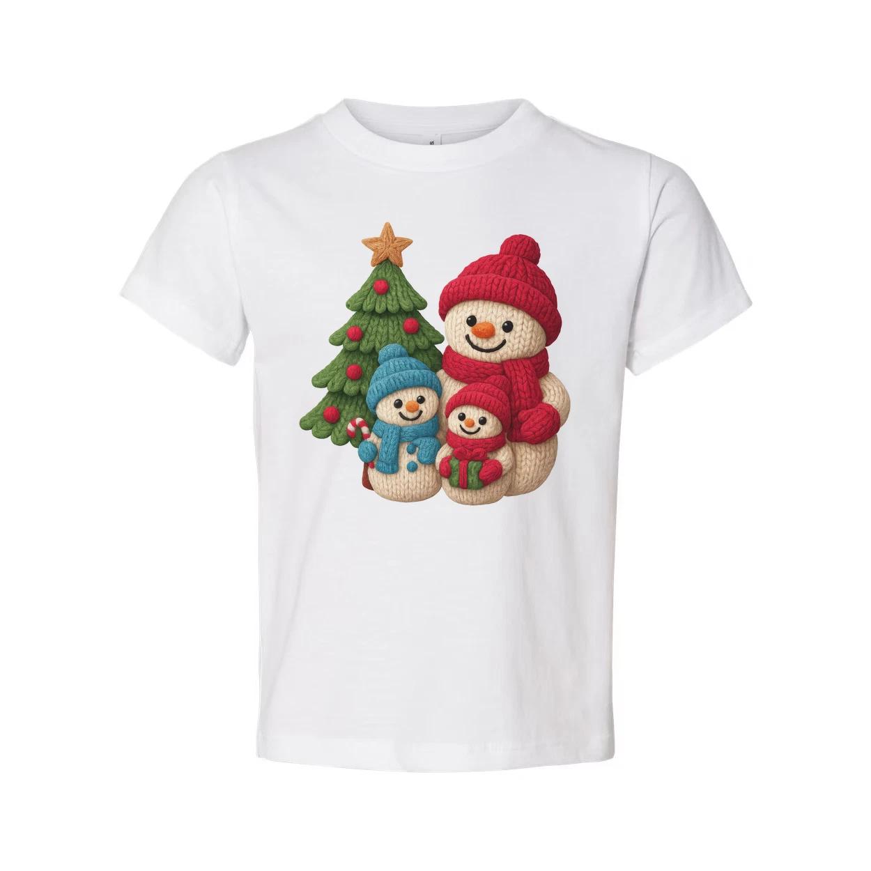

Christmas Snowmen Family Knit Style Graphic T Shirt With Tree And Gift Design Fo 4XL
