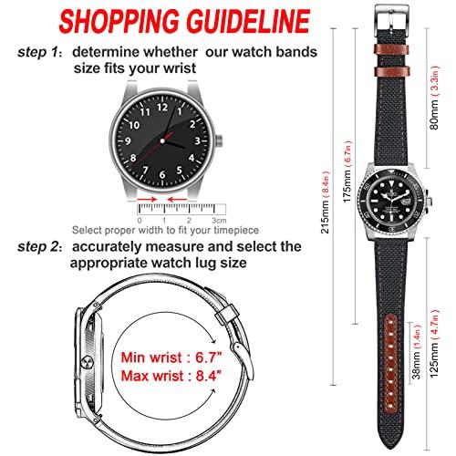 Hemsut Watch Band, Genuine Leather and Nylon Watch Band (22mm Brown + Black), Quick Release Watch Strap, Stainless Steel Silver Watch Buckle. Availabl