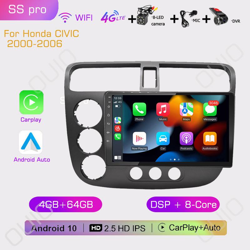 2din 8G+128G IPS 9inch Android10 Car Radio Multimedia Player Carplay Auto GPS Navigation DSP BT For Honda CIVIC 2000 2001-2006