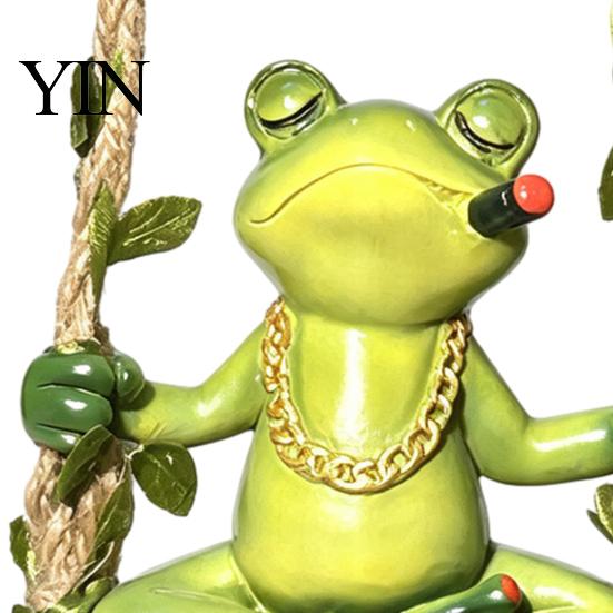 Small Hanging Figurine for Trees Swing Frog Garden Statue, Resin Meditating Ornament, Waterproof Outdoor Cute Decor Yard, Patio, Balcony, Porch,