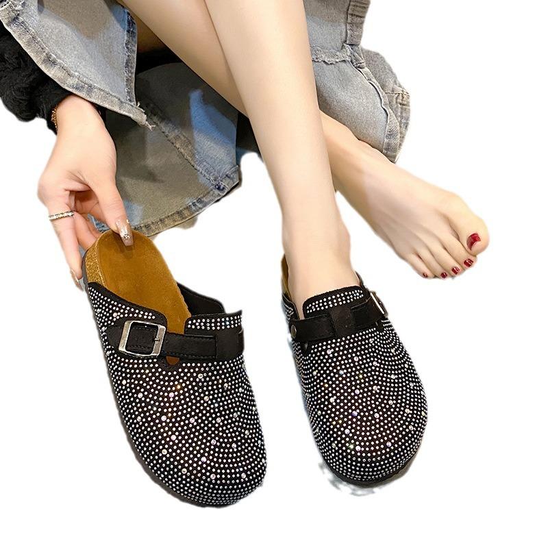 Large Size Bag Head Slippers Women's New Thick-soled Casual Belt Buckle Muller Shoes Rhinestone Lazy Slippers