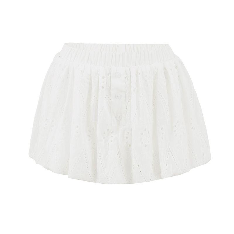 

Jadedlondin American Sexy Gyaru Y 2k vintage High Waist Flower Bud Skirt Embroidered Small Puffy Skirt White Embroider (Fashion Tape) L