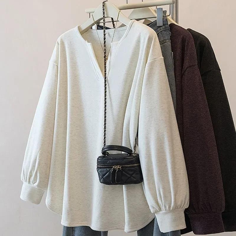 

Pullovers Tops Women Long Sleeves Autumn Winter Blouse Oversized V Neck Loose Long Sleeve Shirt Slim Pullover Tops XXXXL абрикосовий