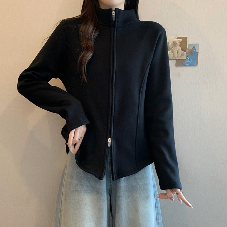 Plus Size Women s Double Zipper Velvet Jacket - Casual, Chic & Slimming XL чёрный