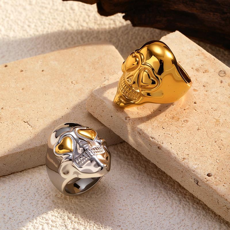 Europe and the United States hot-selling 18k gold electroplating exaggerated skull, stainless steel ring ring