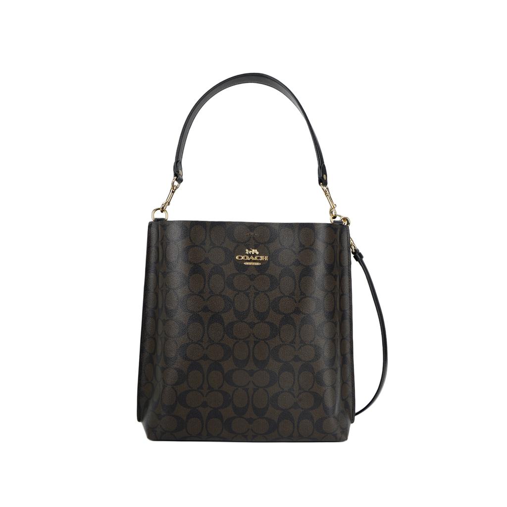 Coach Mollie Classic Monogram Signature Coated Canvas With Smooth Leather Bucket Bag Women bags Brown Black CA561-IMAA8