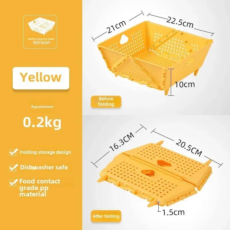 Hot  Drain Basket, Fruit Basket, Foldable Plastic, Large Capacity, Raised Tiptoe, Household Kitchen, Vegetable Washing Basket