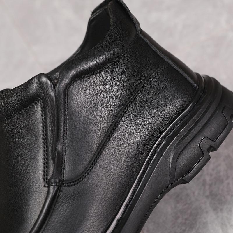 Genuine Leather Men's 2024 Winter Sheepskin Fur Boots - Warm, Comfortable Cotton Shoes