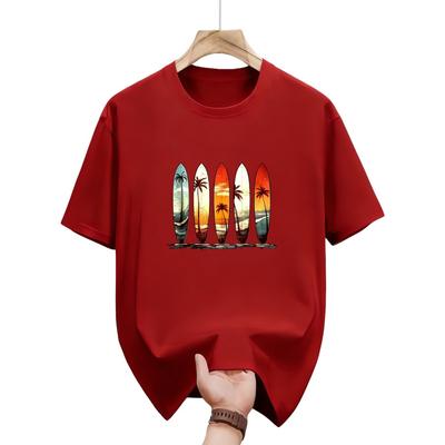 Mens Tshirt  Fashion Surfboard Sunset Palm Tree Print Pattern  Highquality Cotton Material